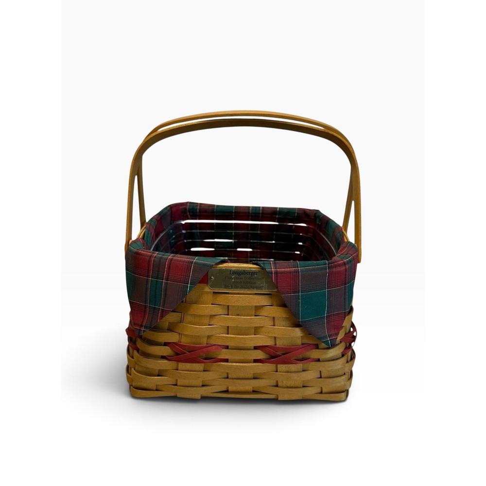 Longaberger Deck the Halls Basket 2000 Christmas Plaid Liner Plastic Insert VGUC